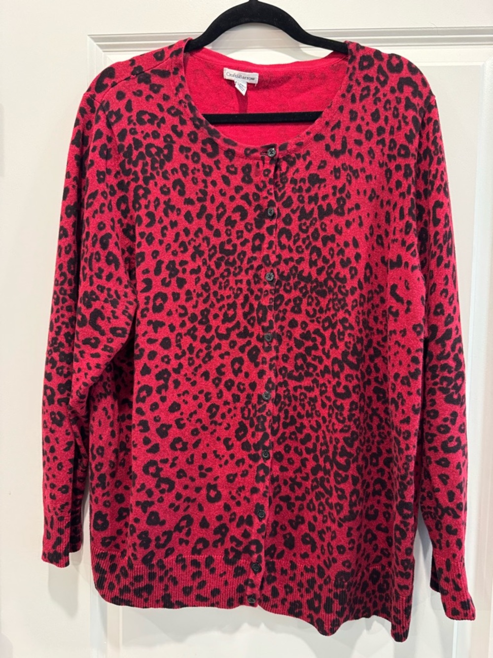 Coldwater Creek Red and Black Leopard Print Cardigan Sweater